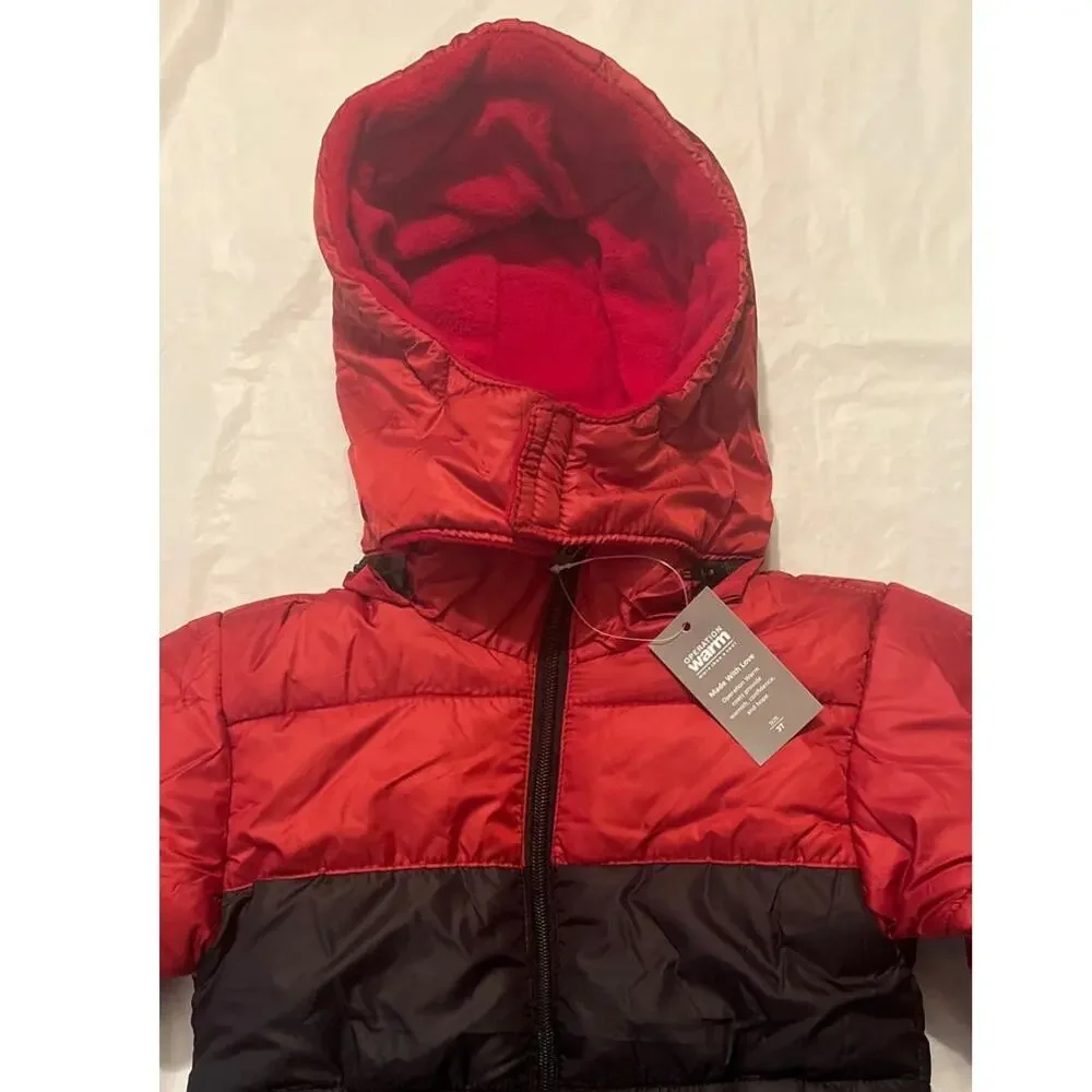 Operation Warm Removable Hooded Coat Black & Red Size 3T